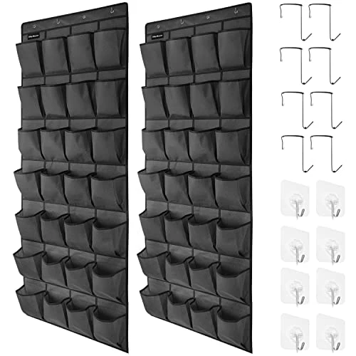 TidyMaster 2 Pack 28 Large Pockets Hanging Shoe Organizer Over The Door Shoe Rack For Closet Door Storage Shoe Holder Hanger.8+8Hooks.Imitation Linen Gray 1 TidyMaster 2 Pack 28 Large Pockets Hanging Shoe Organizer Over The Door Shoe Rack For Closet Door Storage Shoe Holder Hanger.8+8Hooks.Imitation Linen Gray