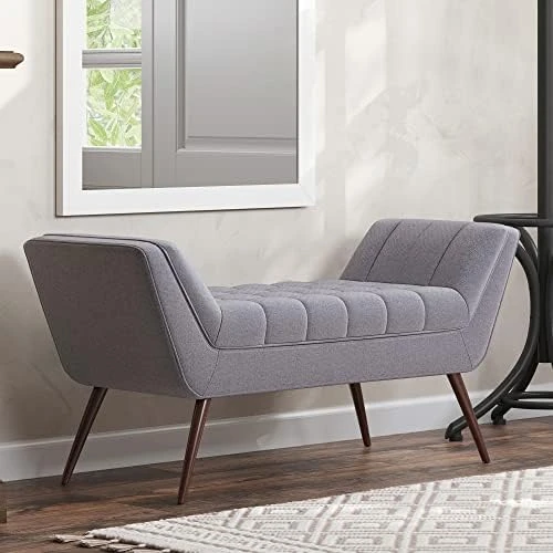 BELLEZE 63 Inch Mid Century Modern Ottoman, Contemporary Upholstered Linen Fabric Bench With Wood Legs, Accent Furniture For Living Room, Bedroom, Entryway - Moreno (Grey) 13 BELLEZE 63 Inch Mid Century Modern Ottoman, Contemporary Upholstered Linen Fabric Bench With Wood Legs, Accent Furniture For Living Room, Bedroom, Entryway - Moreno (Grey) - Image 13