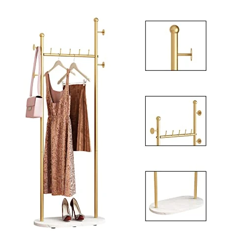 DR.IRON Gold Clothing Racks With Marble Base Modern Gold Coat Racks Freestanding Gold Clothes Rack With Shelves For Bedroom Heavy Duty Garment Racks In Hallway, Entryway 3 DR.IRON Gold Clothing Racks With Marble Base Modern Gold Coat Racks Freestanding Gold Clothes Rack With Shelves For Bedroom Heavy Duty Garment Racks In Hallway, Entryway - Image 3