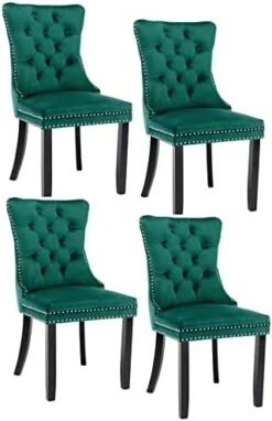 Rhomtree Set Of 2 Velvet Fabric Dining Chairs Luxury Tufted Back With Nailed Trim And Back Ring Pull Home Kitchen Dining Room Chairs Armless Side Chairs Solid Rubber Wood Legs (Gold) -Songmics Furniture Shop 41scJw5x1LL. AC