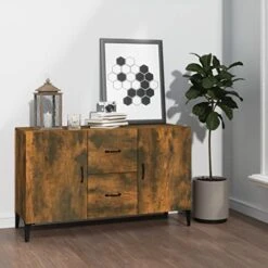 Youuihom Sideboard Living Room Decorative Furniture Kitchen Storage Cabinets Console Smoked Oak 39.4"x14.2"x23.6" Engineered Wood Suitable For Office, Home, Garage, Dining Room