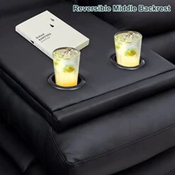 Consofa Reclining Sofa, 3 Seater Sofa Recliner With Flipped Middle Backrest, PU Leather Reclining Sofa With 2 Cup Holders And Console Slate, Manual Reclining Home Theater Seating For Living Room -Songmics Furniture Shop 41segjJmOaL