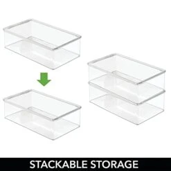 MDesign Plastic Closet Organizer Box Containers With Hinged Lid For Bedroom Shelves/Cabinets, Holds Flats, Sandals, Sneakers, Dress Shoes, Heels, Booties, And Wedges, Ligne Collection, 8 Pack, Clear -Songmics Furniture Shop 41sjHDOhTJL