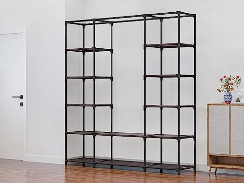 INGIORDAR Portable Closet Wardrobe Organizer Storage With Cover Non-Woben Fabric Portable Wardrobe Closet For Hanging Clothes Racks Shelving 59 Inch For Bedroom, Coffee 3 INGIORDAR Portable Closet Wardrobe Organizer Storage With Cover Non-Woben Fabric Portable Wardrobe Closet For Hanging Clothes Racks Shelving 59 Inch For Bedroom, Coffee - Image 3