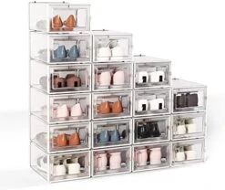 Crestlive Products 24 Pack Shoe Storage Box, Plastic Foldable Shoe Box, Stackable Clear Shoe Organizer (Medium/White) -Songmics Furniture Shop 41srEjPJ2yL. AC