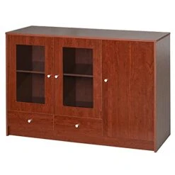 HOMCOM Kitchen Buffet Table Cabinet Storage Sideboard Server Console With Framed Acrylic Doors And Tabletop, Brown