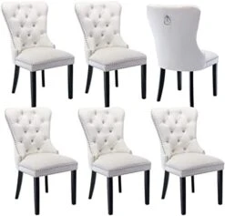 HNY Velvet Upholstered Dining Chairs, Set Of 6 Dining Room Tufted Chair, Modern Button Tufted Armless Chairs With Nailhead Trim And Back Ring Pull(Navy Blue) -Songmics Furniture Shop 41suI11rTkL. AC