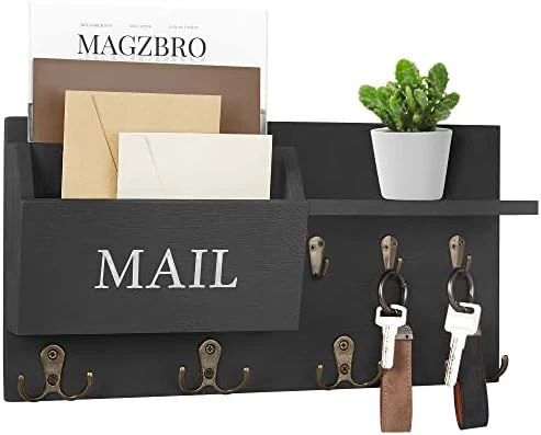 Heylor Key Holder For Wall, Mail And Key Hanger Wall Mount With Double Key Hook And Hat Coat Rack Shelf Decor,Key Organizer Suitable For Entryway, Hallway, Dog Leashes,House And Living Room, Black 4 Heylor Key Holder For Wall, Mail And Key Hanger Wall Mount With Double Key Hook And Hat Coat Rack Shelf Decor,Key Organizer Suitable For Entryway, Hallway, Dog Leashes,House And Living Room, Black - Image 4