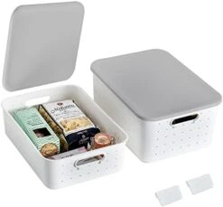 Vacane Plastic Storage Bins With Lids Set Of 3, Stackable Organizer Lidded Basket With Writable Label For Organizing, Sturdy Containers For Shelves Pantry Office School/S+M+L/White -Songmics Furniture Shop 41t0ffZ3PUL. AC