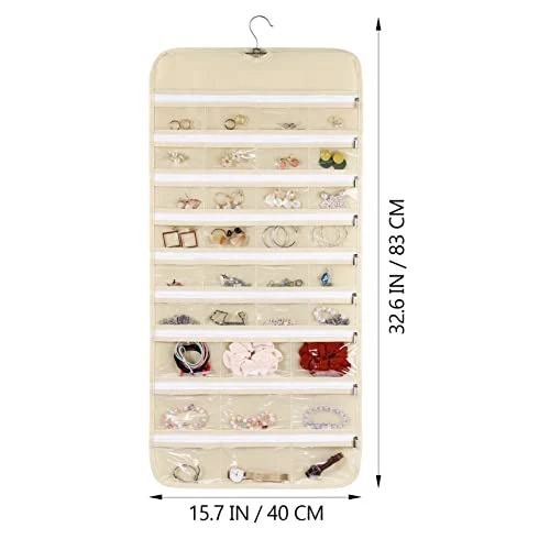 Cabilock Hanging Jewelry Organizer Double Sided Zipper Earrings Pocket Holder With 66 Pockets Wall Closet Necklace Hanger For Bracelet Watch Ring Chain 2 Cabilock Hanging Jewelry Organizer Double Sided Zipper Earrings Pocket Holder With 66 Pockets Wall Closet Necklace Hanger For Bracelet Watch Ring Chain - Image 2