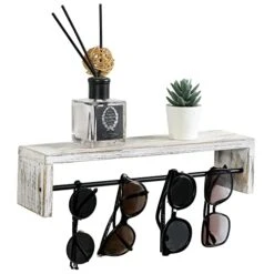 MyGift Whitewashed Wood Sunglasses Storage Rack, Wall Mounted Eyewear Organizer Hanging Display Holder With Decorative Top Shelf -Songmics Furniture Shop 41t3UwjPBcL