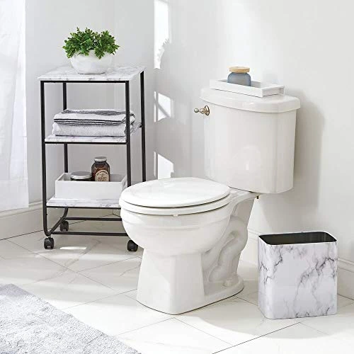 MDesign Small Rectangular Steel Trash Can, Narrow Wastebasket, Slim Garbage Container Bin, 2.4 Gallon For Bathroom, Bedroom, Kitchen, Home Office, Dorm, Recycling Waste Basket - Marble Print, Pack Of 1 6 MDesign Small Rectangular Steel Trash Can, Narrow Wastebasket, Slim Garbage Container Bin, 2.4 Gallon For Bathroom, Bedroom, Kitchen, Home Office, Dorm, Recycling Waste Basket - Marble Print, Pack Of 1 - Image 6