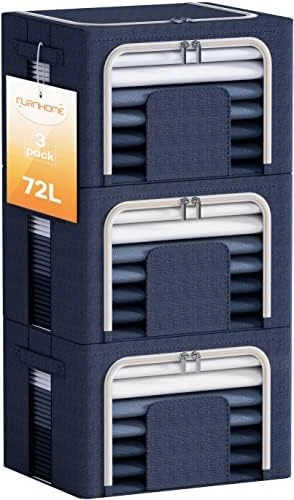Furnhome 3 Pack Clothes Storage Organizer, Large Storage Bins For Closet, Foldable Clothing Storage Bins For Shelves With Zippers & Clear Window & Reinforced Handles-72L, Grey. 11 Furnhome 3 Pack Clothes Storage Organizer, Large Storage Bins For Closet, Foldable Clothing Storage Bins For Shelves With Zippers & Clear Window & Reinforced Handles-72L, Grey. - Image 11