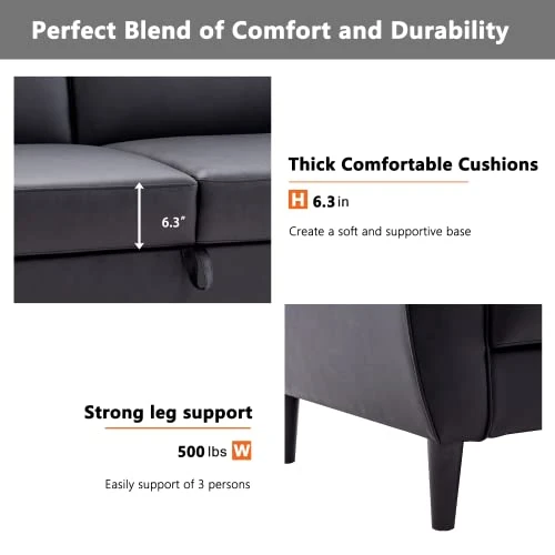 UBGO Convertible Folding Futon Sofa Bed, PU Leather Loveseat With Storage Box, Contemporary Style Furniture Set For Small Spaces, Apartments, Dorms, Living Rooms, Offices, (77"), Black F 6 UBGO Convertible Folding Futon Sofa Bed, PU Leather Loveseat With Storage Box, Contemporary Style Furniture Set For Small Spaces, Apartments, Dorms, Living Rooms, Offices, (77"), Black F - Image 6