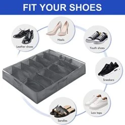 Surblue Under Bed Shoe Storage Organizer Underbed Shoes Closet Storage Solution 2 Metal Zippers And 3 Handles With Clear Cover For Men's And Women's Shoes Fits 24 Pairs Of Shoes， Set Of 2, Grey -Songmics Furniture Shop 41tBOQFBoQL