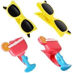 4 Pieces Beach Towel Windproof Clips For Beach Chairs Patio And Pool Accessories Cartoon Glasses Cocktail Glasses Towel Clips Funny Decorative Clothespins For Home