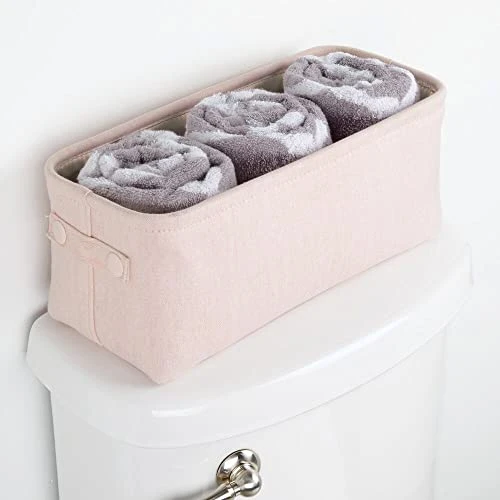MDesign Narrow Fabric Storage Bin Basket With Handles For Bathroom Closet, Vanity, Cabinet, Cubby, Countertop, Small Slim Baskets For Towels, Toilet Tissue, Crane Collection, 2 Pack - Light Pink 3 MDesign Narrow Fabric Storage Bin Basket With Handles For Bathroom Closet, Vanity, Cabinet, Cubby, Countertop, Small Slim Baskets For Towels, Toilet Tissue, Crane Collection, 2 Pack - Light Pink - Image 3