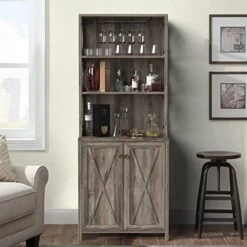 YITAHOME Kitchen Pantry Cabinet Storage Hutch With Microwave Stand Wine Rack, Freestanding Pantry Buffet Cabinet With Adjustable Shelves And Cupboard For Home, Rustic Grey Wash -Songmics Furniture Shop 41tJnU2L2hL