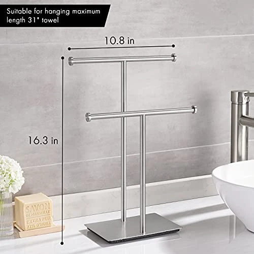 KES Hand Towel Stand For Bathroom Countertop Double-T Towel Holder Towel Rack With Square Base SUS304 Stainless Steel Brushed Finish, BTH209B-2 4 KES Hand Towel Stand For Bathroom Countertop Double-T Towel Holder Towel Rack With Square Base SUS304 Stainless Steel Brushed Finish, BTH209B-2 - Image 4