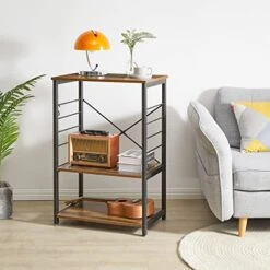 YMYNY Standing Baker's Racks, 3-Tier Kitchen Microwave Oven Stand With Metal Frame And 6 Hooks, Multifunctional Coffee Bar Table For Living Room, Panel Height Adjustable, Rustic Brown, UHTMJ022H -Songmics Furniture Shop 41tU6N0ZykL