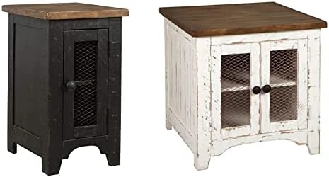 Signature Design By Ashley Wystfield Farmhouse Chair Side End Table With Cabinet Door For Storage, White & Brown With Distressed Finish 6 Signature Design By Ashley Wystfield Farmhouse Chair Side End Table With Cabinet Door For Storage, White & Brown With Distressed Finish - Image 6