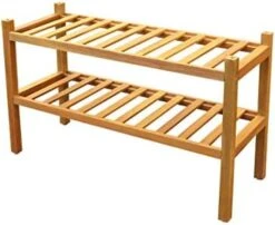 INTERBUILD Acacia Solid Wood Shoe Storage Organizer 2-Tier Stackable Shoe Rack, Dusk Gray -Songmics Furniture Shop 41tVP899wJL. AC