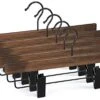 TOPIA HANGER Pants Hangers, Wooden Skirt Hangers With Adjustable Metal Clips, Premium Retro Finish And 360°Swivel Black Hook, Jean Hangers For Closet,10 Pack, CT03A