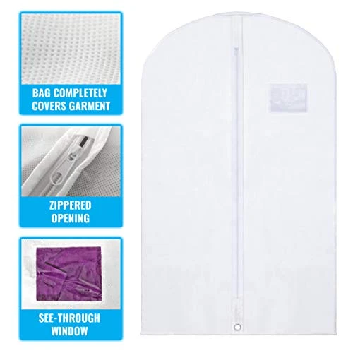 Plixio 40" Clear White Hanging Garment Bags For Closet Storage - Clothing, Coat, Dance Costumes, Suit Bags For Travel And Clothes Storage - Men Suit Cover, Clear Garment Bag, Dress Bag - (5 Pack) 2 Plixio 40" Clear White Hanging Garment Bags For Closet Storage - Clothing, Coat, Dance Costumes, Suit Bags For Travel And Clothes Storage - Men Suit Cover, Clear Garment Bag, Dress Bag - (5 Pack) - Image 2