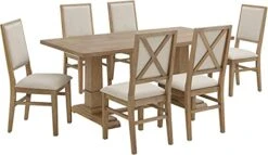 Crosley Furniture Joanna 7-Piece Dining Set With Table And 6 Upholstered Back Chairs, Rustic Brown/Creme