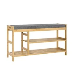 URKNO Shoe Bench, Entryway Bench With Storage, 3-Tier Bamboo Shoe Rack Bench With Padded Seat, Shoe Organizer For Entryway, Bedroom, Bathroom, 36" L X 11.4" D X 19.7" H, Natural -Songmics Furniture Shop 41th4QfG8gL