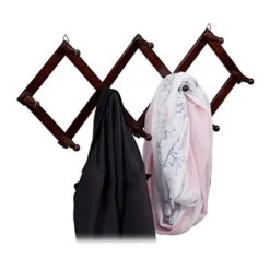 Relaxdays 1 X Wooden Wall Mounted Coat Rack With 10 Coat Hooks Scissor Coat Rack Foldable Dark Brown