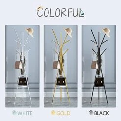 IOTXY Metal Coat Rack Tree - 71 Inches Tall Floor Standing Clothing Hanger With Wooden Shelf And 9 Hooks For Handbag Jacket Scarf Rack, Gold 13 IOTXY Metal Coat Rack Tree - 71 Inches Tall Floor Standing Clothing Hanger With Wooden Shelf And 9 Hooks For Handbag Jacket Scarf Rack, Gold -Songmics Furniture Shop 41tqYZFwKdL