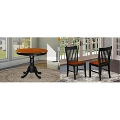 East West Furniture Dinner ANT-BLK-TP Wooden Dining Table With Cherry Round Tabletop And 36 X 29.5-Black Finish, 36-Inch & NFC-BCH-W Dining Chairs, Set Of 2