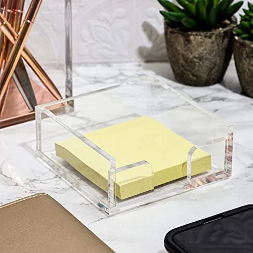 Clear Acrylic Sticky Note Dispenser And Notepad Holder For Desk Accessories (4x4 In) 3 Clear Acrylic Sticky Note Dispenser And Notepad Holder For Desk Accessories (4x4 In) - Image 3