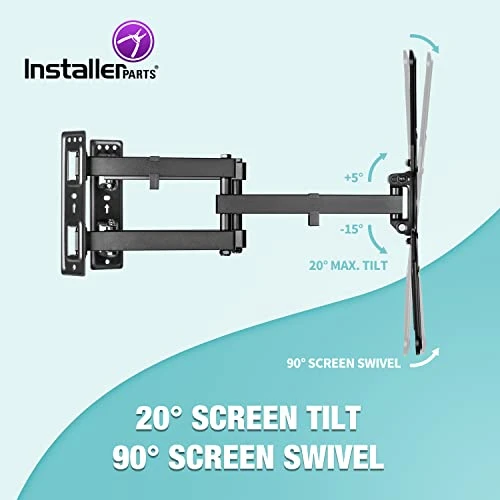 InstallerParts 32"-70" TV Corner Mount – Swivel/Tilt – 20" Dual Extension Arm – Heavy Duty LCD LED TV Monitor Flat Panel Screen, 6ft HDMI Cable 3 InstallerParts 32"-70" TV Corner Mount – Swivel/Tilt – 20" Dual Extension Arm – Heavy Duty LCD LED TV Monitor Flat Panel Screen, 6ft HDMI Cable - Image 3