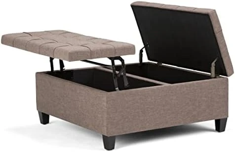 SIMPLIHOME Harrison 36 Inch Wide Square Coffee Table Lift Top Storage Ottoman In Upholstered Slate Grey Tufted Linen Look Fabric For The Living Room, Transitional 9 SIMPLIHOME Harrison 36 Inch Wide Square Coffee Table Lift Top Storage Ottoman In Upholstered Slate Grey Tufted Linen Look Fabric For The Living Room, Transitional - Image 9