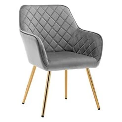 Duhome Velvet Accent Chair With Gold Legs, Upholstered Vanity Chair With Back Leisure Armchair For Living Room Bedroom Dining Room Grey