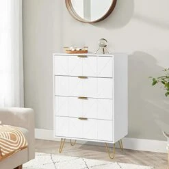 LOUVIXA Dresser For Bedroom, White Dresser, 4 Small Drawer Dresser With Metal Legs