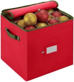 ZOBER Christmas Ornament Storage Box With Dual Zipper Closure - Box Contributes Slots For 64 Holiday Ornaments 3-Inch, Xmas Decorations Accessories, Made Of Nonwoven Tear-Proof Material, Red -Songmics Furniture Shop 41uARGIiNL. AC