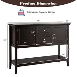 HAPPYGRILL Buffet Sideboard Solid Wood Storage Cabinet Console Table With 2 Drawers & Shelf, Buffet Server Cupboard For Kitchen, Entryway, Living Room