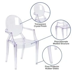 EMMA + OLIVER Oval Back Ghost Chair With Arms In Transparent Crystal -Songmics Furniture Shop 41uDU4jdjSS
