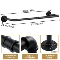 Yawinhe Industrial Pipe Clothes Rack,38in Heavy-Duty Wall Mounted Hanger Rod,Space Saving Wall Mounted Hanger,Multi-Purpose Hanger Rod For Laundry, Living Room And Closet, Black,1 Pack -Songmics Furniture Shop 41uF2EX3V8L