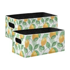 Lemon Fruits Leaves Storage Basket Felt Storage Bin Collapsible Closet Baskets Decorative Baskets Organizer For Pet Supplies Magazine