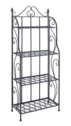 Deco 79 Metal Scroll Indoor Outdoor Tall Folding 4 Shelf Bakers Rack, 25" X 12" X 64", Black