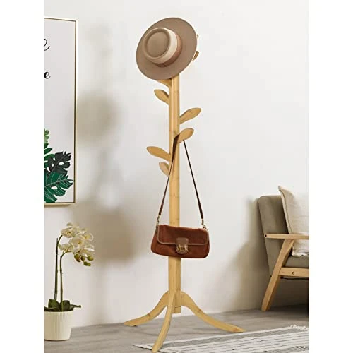 Coat Rack Freestanding Bamboo Coat Tree Rack With 8 Leaf Hooks, 3-Size Height Adjustable For Adults & Kids, Clothes Hanger Stand For Jacket, Hat, Entryway/Hallway/Corner/Bedroom, Natural 2 Coat Rack Freestanding Bamboo Coat Tree Rack With 8 Leaf Hooks, 3-Size Height Adjustable For Adults & Kids, Clothes Hanger Stand For Jacket, Hat, Entryway/Hallway/Corner/Bedroom, Natural - Image 2