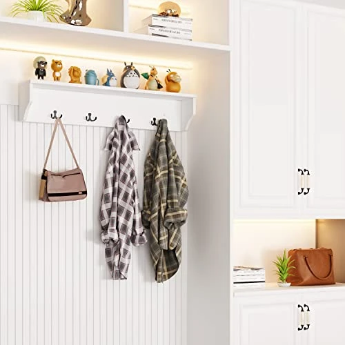 AIEGLE Entryway Hall Tree Set With Shoe Bench & Wall Mounted Coat Rack, 3-in-1 Entryway Storage Bench With Drawer & Cushion, Hall Tree Coat Rack With 4 Hooks For Hallway Hanging, White 2 AIEGLE Entryway Hall Tree Set With Shoe Bench & Wall Mounted Coat Rack, 3-in-1 Entryway Storage Bench With Drawer & Cushion, Hall Tree Coat Rack With 4 Hooks For Hallway Hanging, White - Image 2