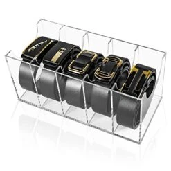 Acrylic Belt Organizer, Belt Container Storage Holder,5 Compartments Clear Belt Tie Display Case For Closet And Drawer