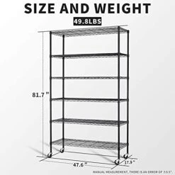 Storage Metal Shelf Wire Shelving Unit With Wheels 82"x48"x18" Sturdy Steel Heavy Duty 6 Tier Layer Rack With Casters For Restaurant Garage Pantry Kitchen Garage Rack Black -Songmics Furniture Shop 41uS2F8vegS