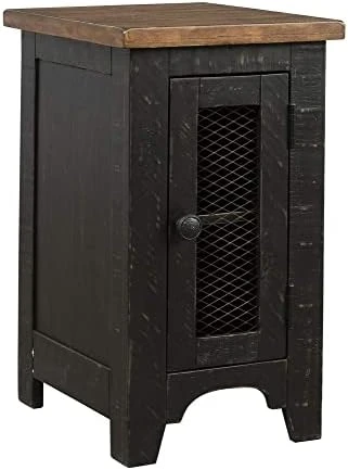 Signature Design By Ashley Wystfield Farmhouse Chair Side End Table With Cabinet Door For Storage, White & Brown With Distressed Finish 3 Signature Design By Ashley Wystfield Farmhouse Chair Side End Table With Cabinet Door For Storage, White & Brown With Distressed Finish - Image 3