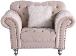 Morden Fort Velvet Chesterfield Chair, 45" W Classic Upholstery Armchair, Tufted Accent Chairs For Living Room Furniture, Beige -Songmics Furniture Shop 41uU8ryHlkS. AC